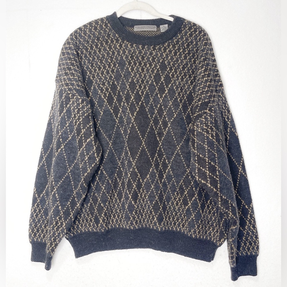 Le Collezioni Structure Sweater Dad Grandpa 90s Oversized Diamond Argyle Pattern